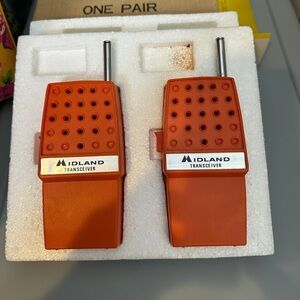 Midland Vintage 3-Transistor Orange Walkie Talkies.